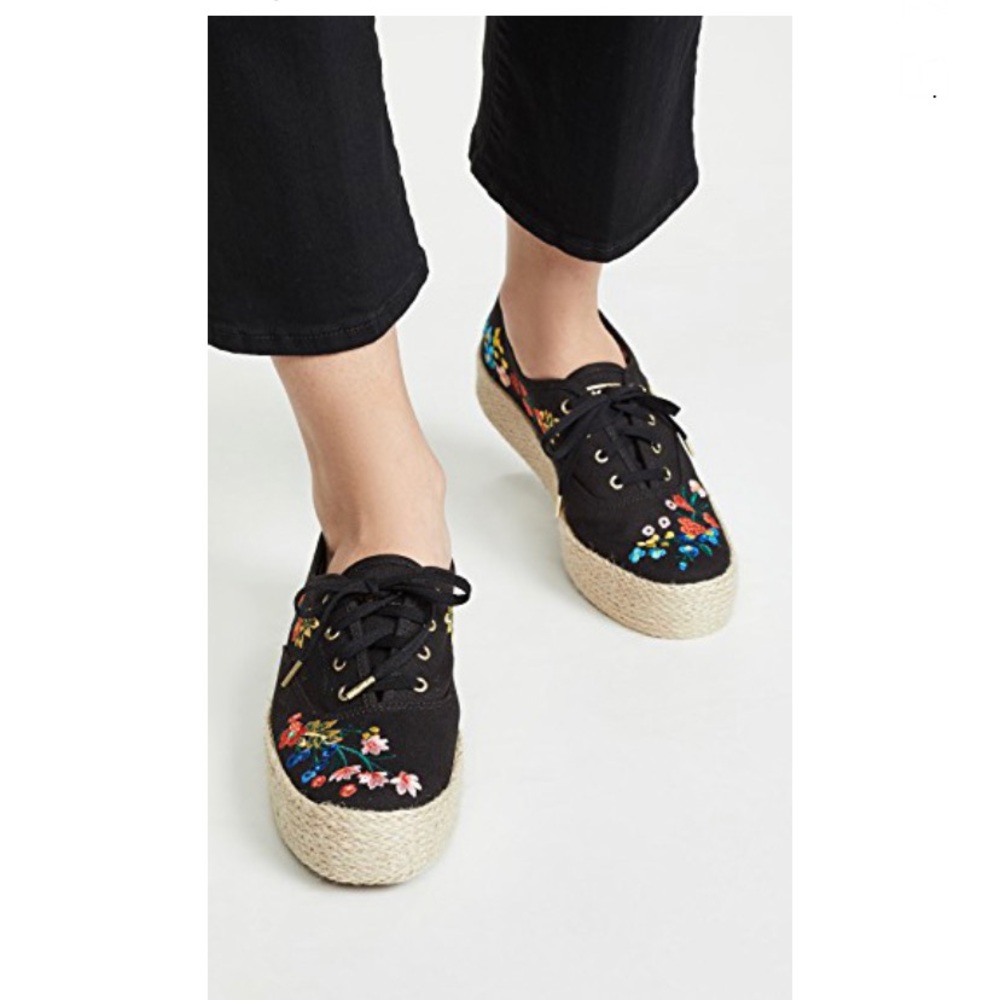 KEDS Rifle Paper Co Black embroidered platforms